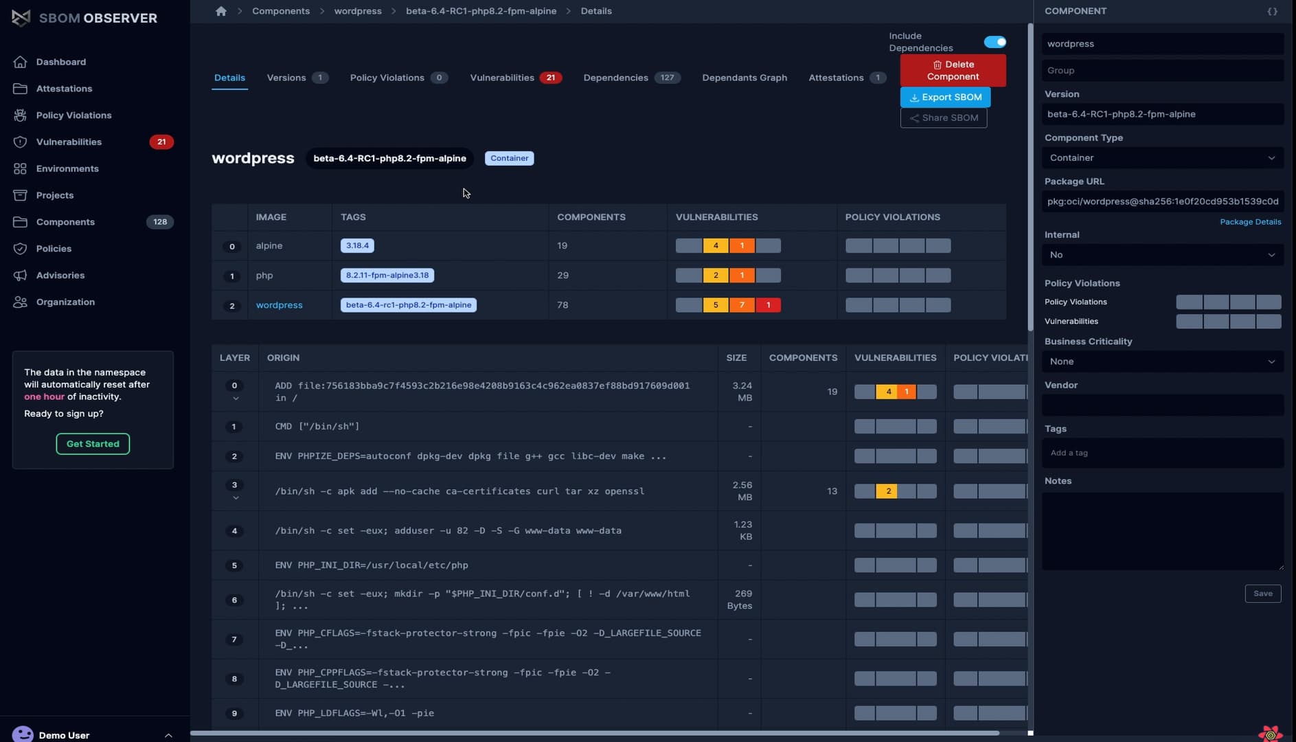 Container layer analysis